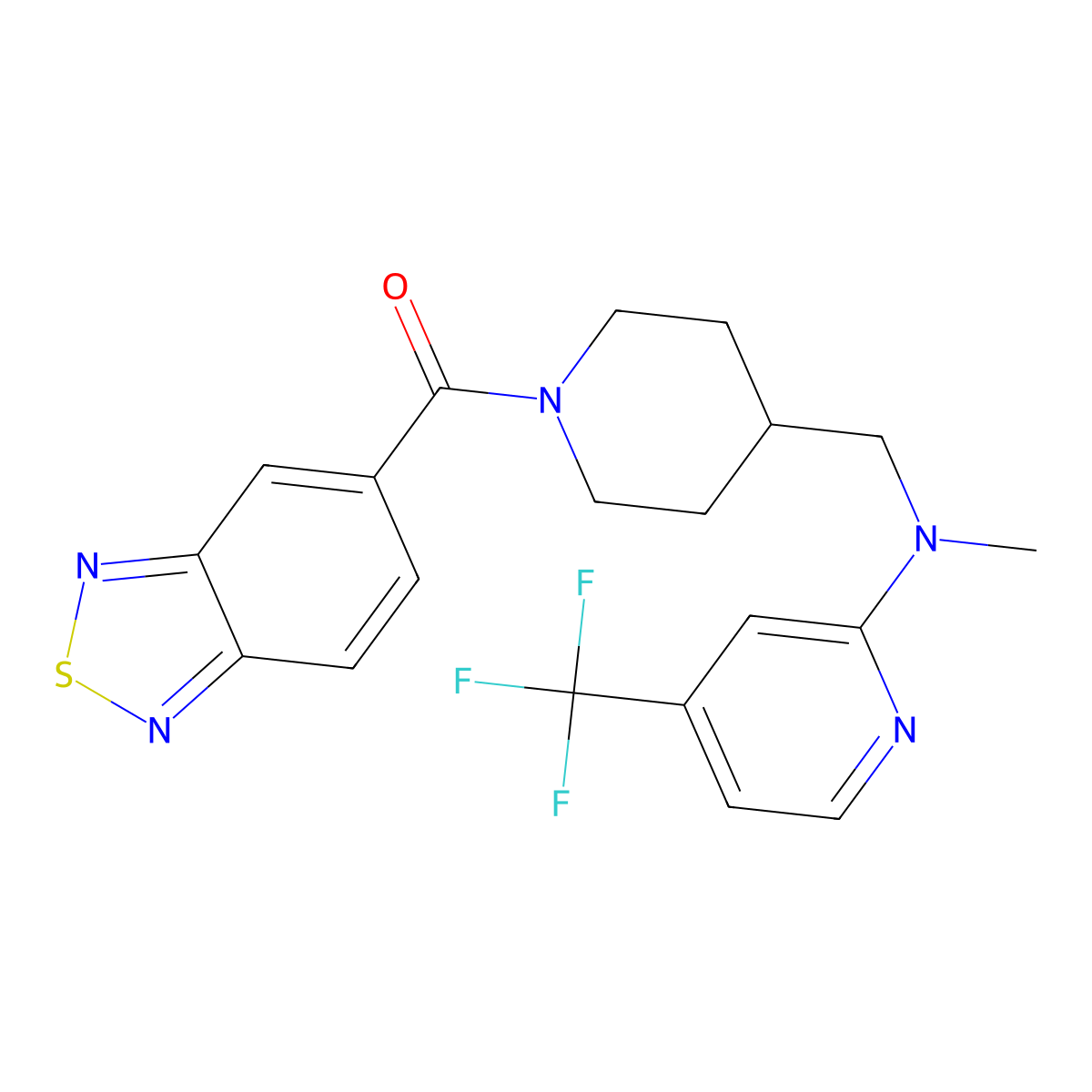 N-{[1-(2,1,3-benzothiadiazole-5-carbonyl)piperidin-4-yl]methyl}-N-methyl-4-(trifluoromethyl)pyridin-2-amine molecular structure, CAS 2415462-04-1