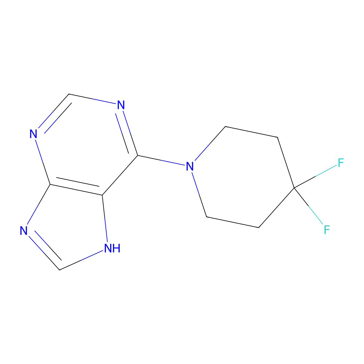 6-(4,4-difluoropiperidin-1-yl)-9H-purine molecular structure, CAS 2415462-11-0