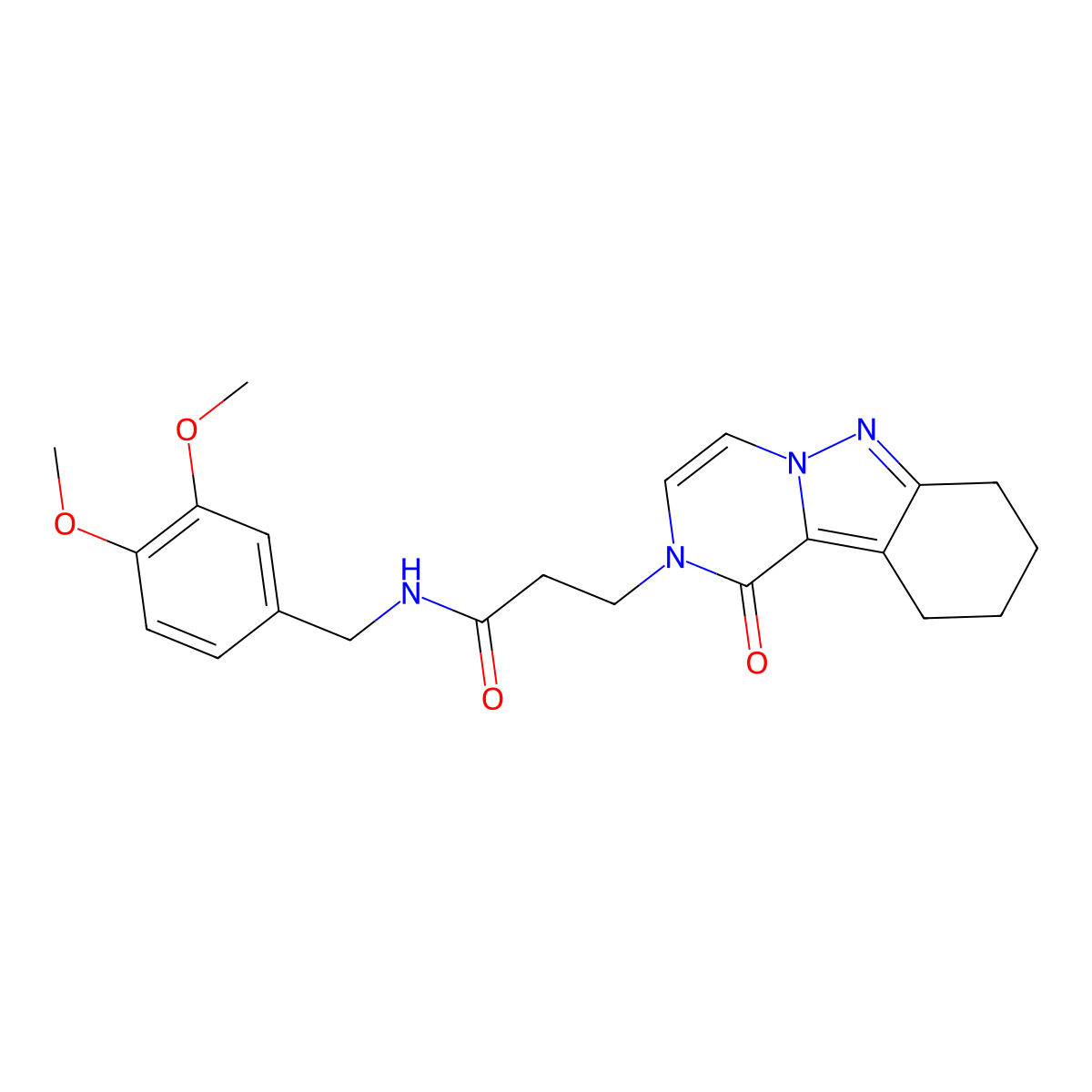 N-[(3,4-Dimethoxyphenyl)methyl]-3-(1-oxo-7,8,9,10-tetrahydropyrazino[1,2-b]indazol-2-yl)propanamide molecular structure, CAS 2415462-13-2
