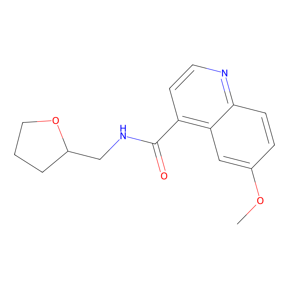 6-methoxy-N-[(oxolan-2-yl)methyl]quinoline-4-carboxamide molecular structure, CAS 2415462-17-6