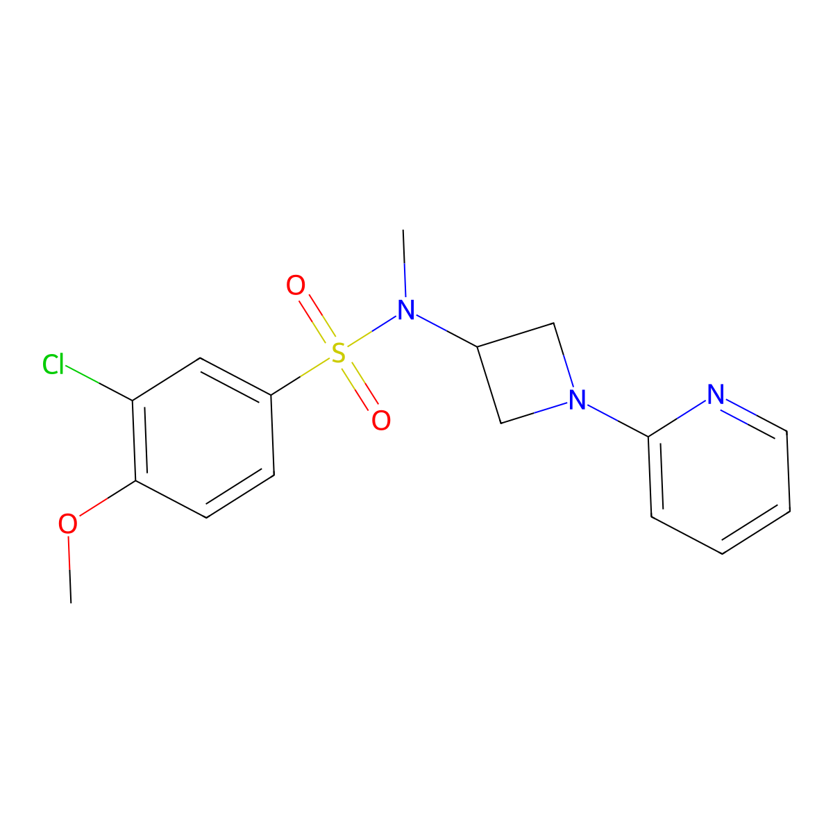 3-chloro-4-methoxy-N-methyl-N-[1-(pyridin-2-yl)azetidin-3-yl]benzene-1-sulfonamide molecular structure, CAS 2415462-20-1