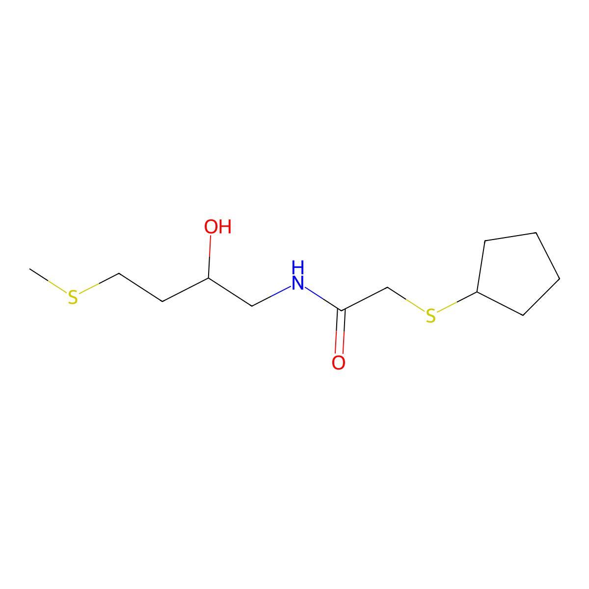 2-(cyclopentylsulfanyl)-N-[2-hydroxy-4-(methylsulfanyl)butyl]acetamide molecular structure, CAS 2415462-27-8