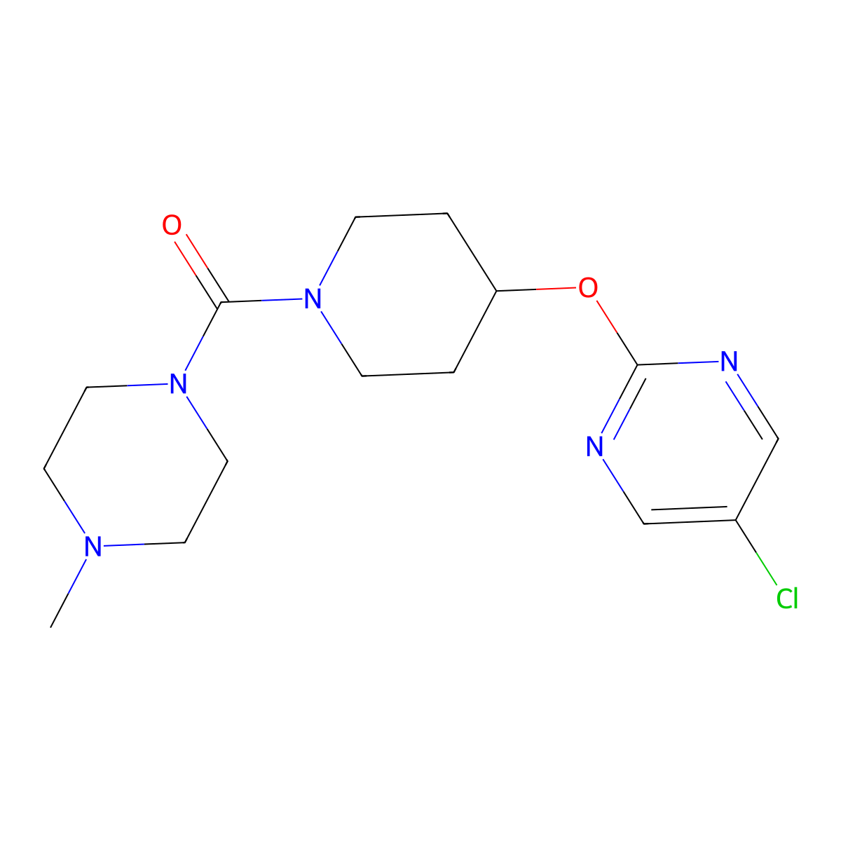 5-Chloro-2-{[1-(4-methylpiperazine-1-carbonyl)piperidin-4-yl]oxy}pyrimidine molecular structure, CAS 2415462-45-0
