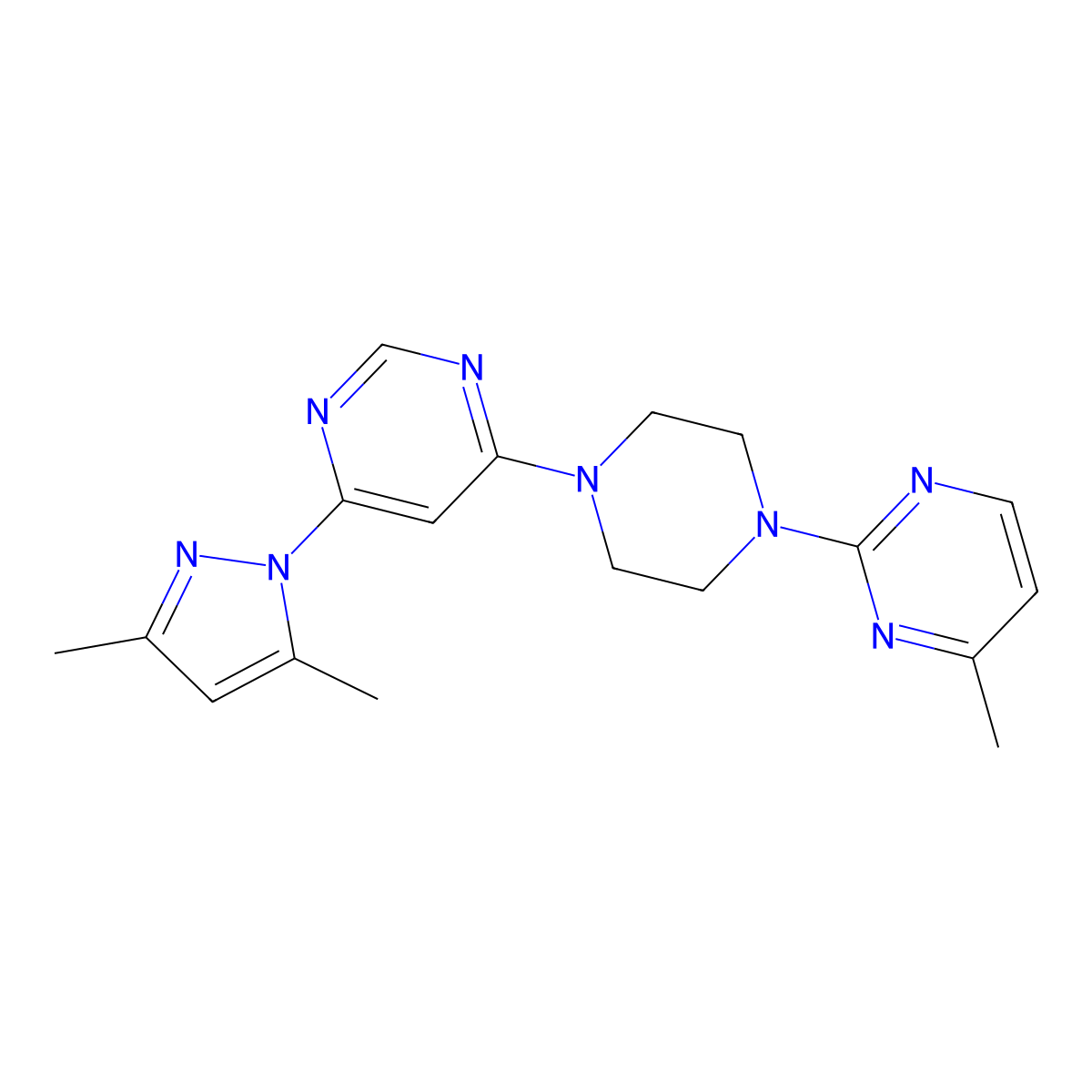 4-(3,5-dimethyl-1H-pyrazol-1-yl)-6-[4-(4-methylpyrimidin-2-yl)piperazin-1-yl]pyrimidine molecular structure, CAS 2415462-49-4