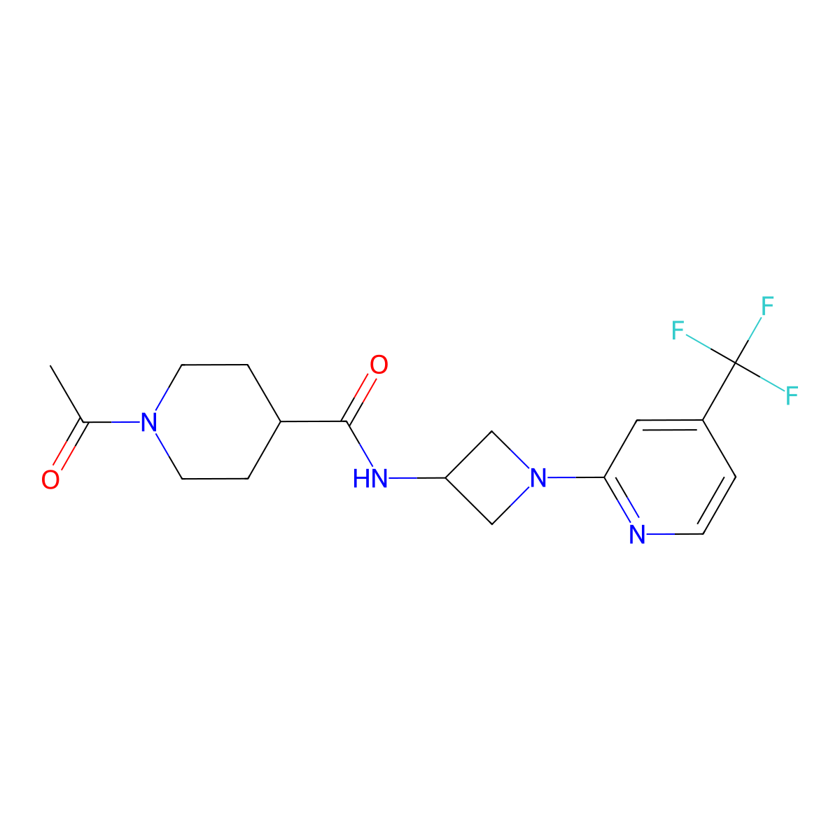 1-acetyl-N-{1-[4-(trifluoromethyl)pyridin-2-yl]azetidin-3-yl}piperidine-4-carboxamide molecular structure, CAS 2415462-50-7
