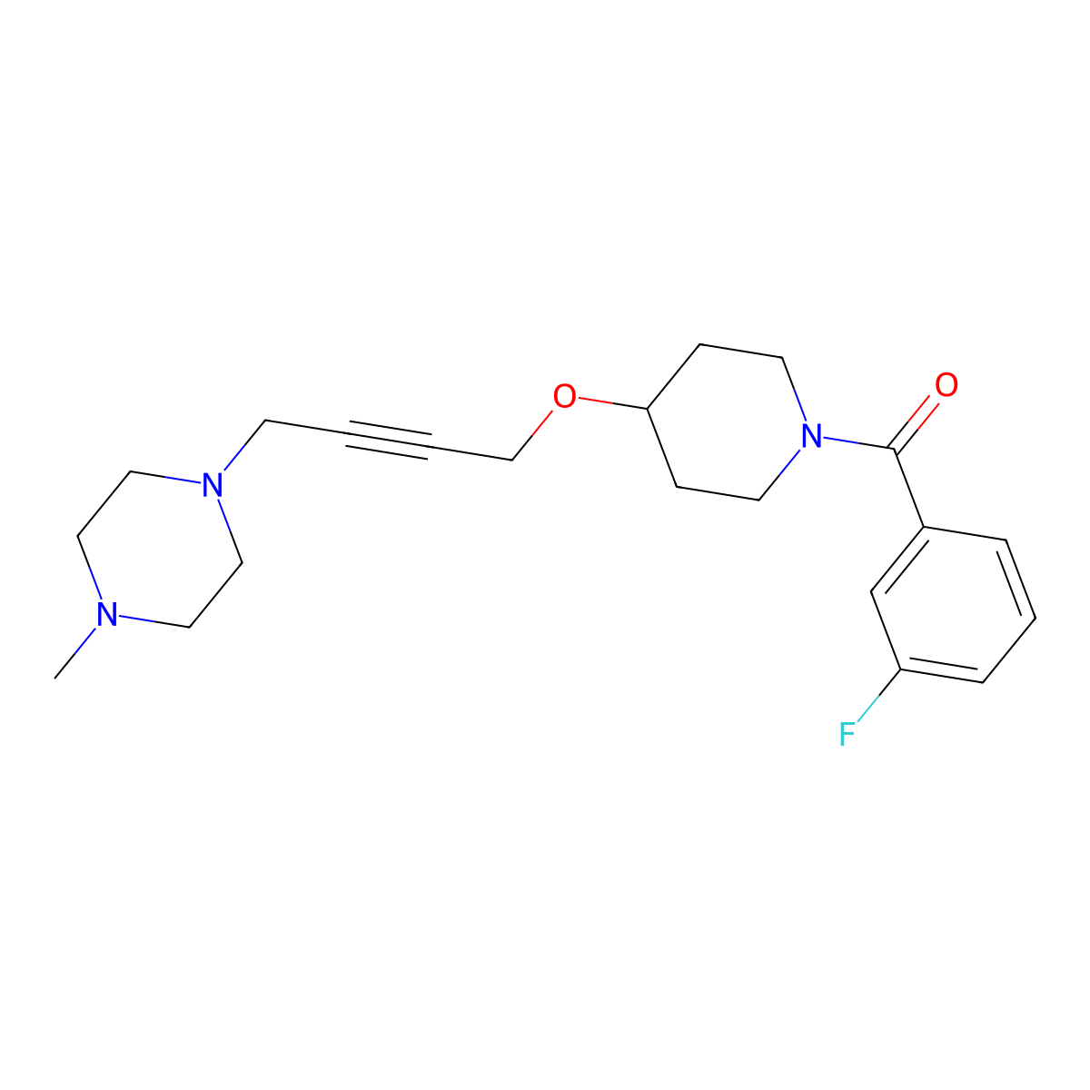 1-(4-{[1-(3-Fluorobenzoyl)piperidin-4-yl]oxy}but-2-yn-1-yl)-4-methylpiperazine molecular structure, CAS 2415462-57-4