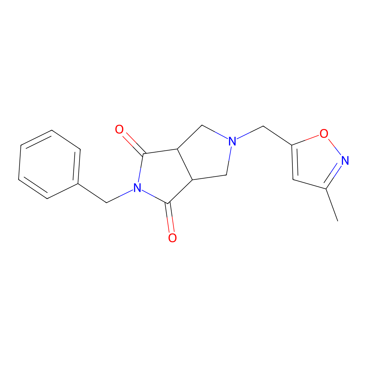 2-Benzyl-5-[(3-methyl-1,2-oxazol-5-yl)methyl]-octahydropyrrolo[3,4-c]pyrrole-1,3-dione molecular structure, CAS 2415462-60-9