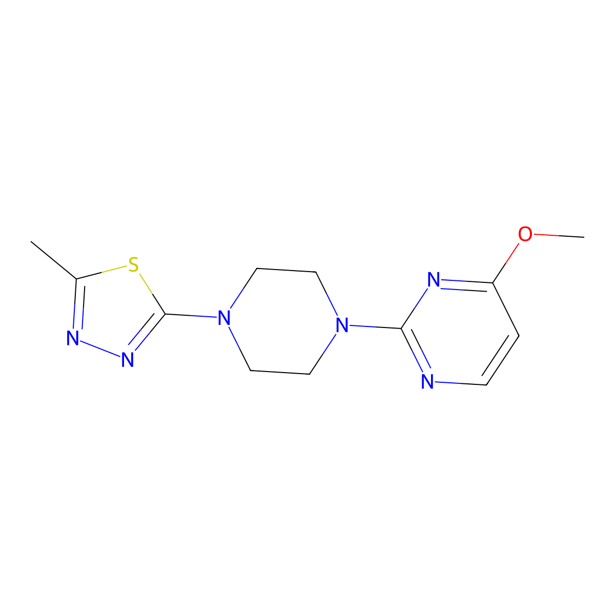 4-Methoxy-2-[4-(5-methyl-1,3,4-thiadiazol-2-yl)piperazin-1-yl]pyrimidine molecular structure, CAS 2415462-61-0