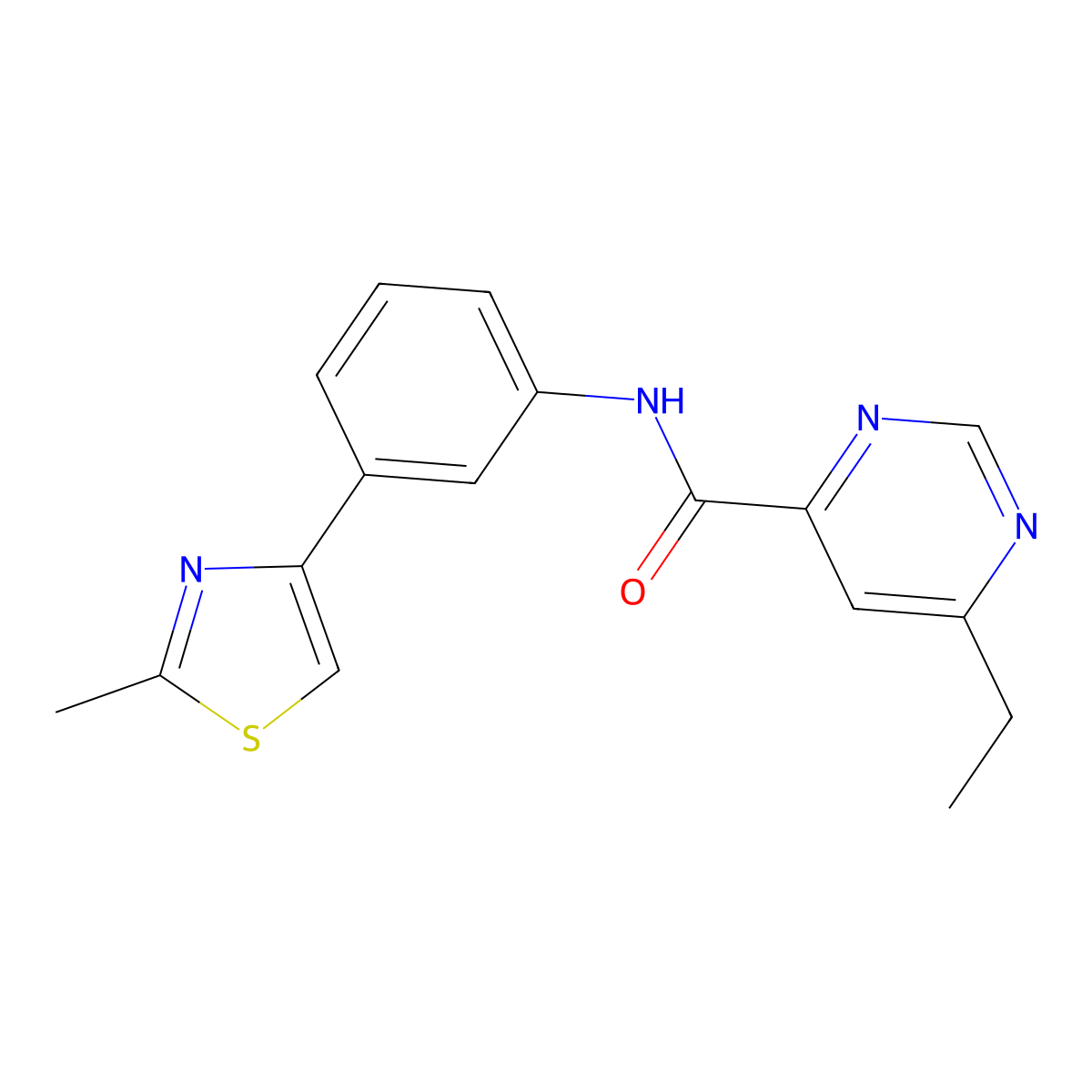 6-ethyl-N-[3-(2-methyl-1,3-thiazol-4-yl)phenyl]pyrimidine-4-carboxamide molecular structure, CAS 2415462-68-7
