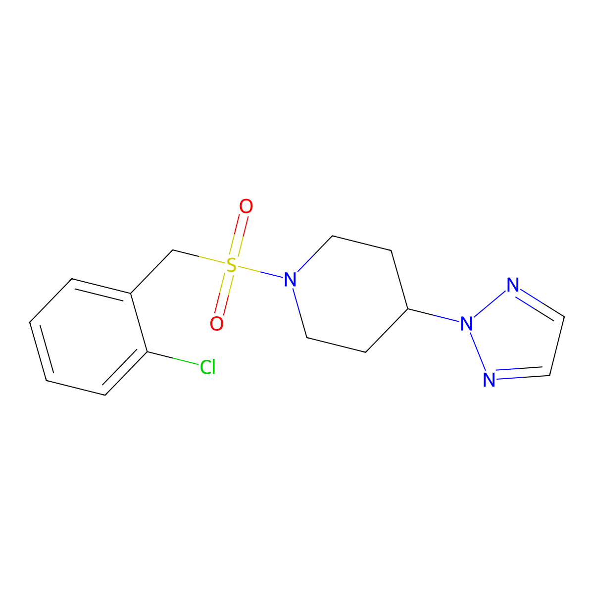 1-[(2-chlorophenyl)methanesulfonyl]-4-(2H-1,2,3-triazol-2-yl)piperidine molecular structure, CAS 2415462-76-7