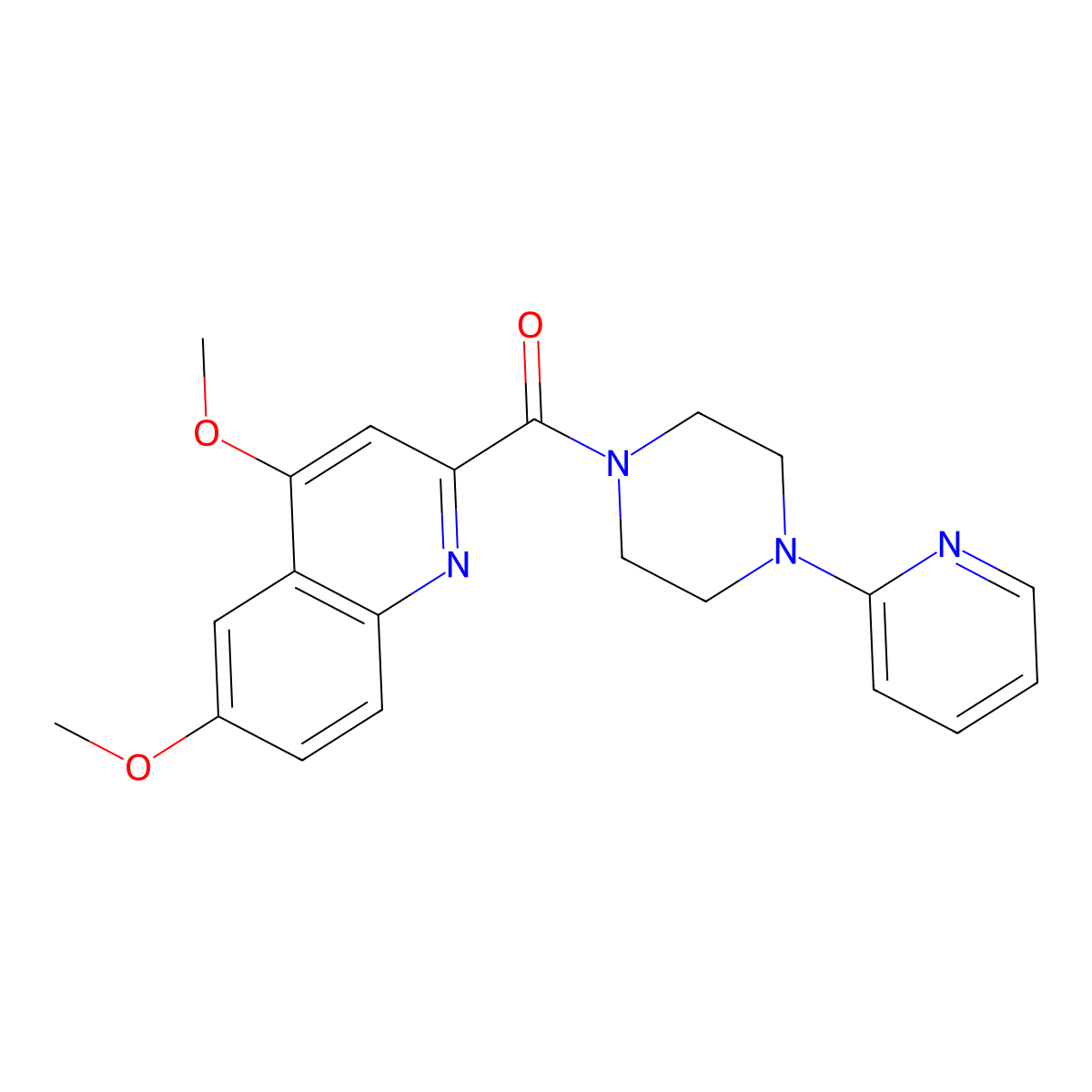4,6-Dimethoxy-2-[4-(pyridin-2-yl)piperazine-1-carbonyl]quinoline molecular structure, CAS 2415462-80-3