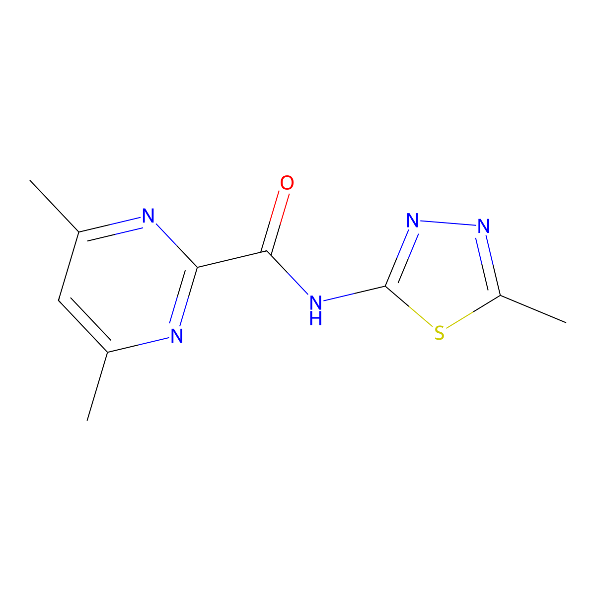 4,6-Dimethyl-N-(5-methyl-1,3,4-thiadiazol-2-yl)pyrimidine-2-carboxamide molecular structure, CAS 2415462-82-5