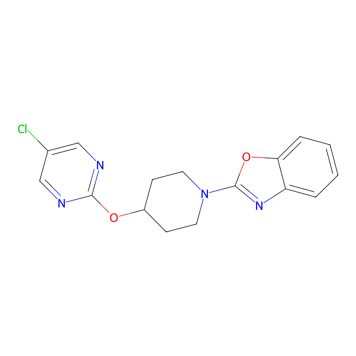 2-{4-[(5-Chloropyrimidin-2-yl)oxy]piperidin-1-yl}-1,3-benzoxazole molecular structure, CAS 2415462-83-6