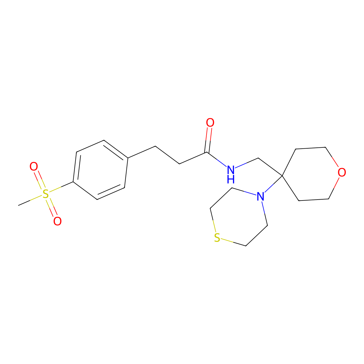 3-(4-methanesulfonylphenyl)-N-{[4-(thiomorpholin-4-yl)oxan-4-yl]methyl}propanamide molecular structure, CAS 2415462-84-7