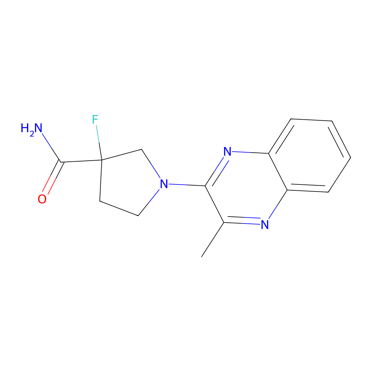 3-Fluoro-1-(3-methylquinoxalin-2-yl)pyrrolidine-3-carboxamide molecular structure, CAS 2415462-85-8