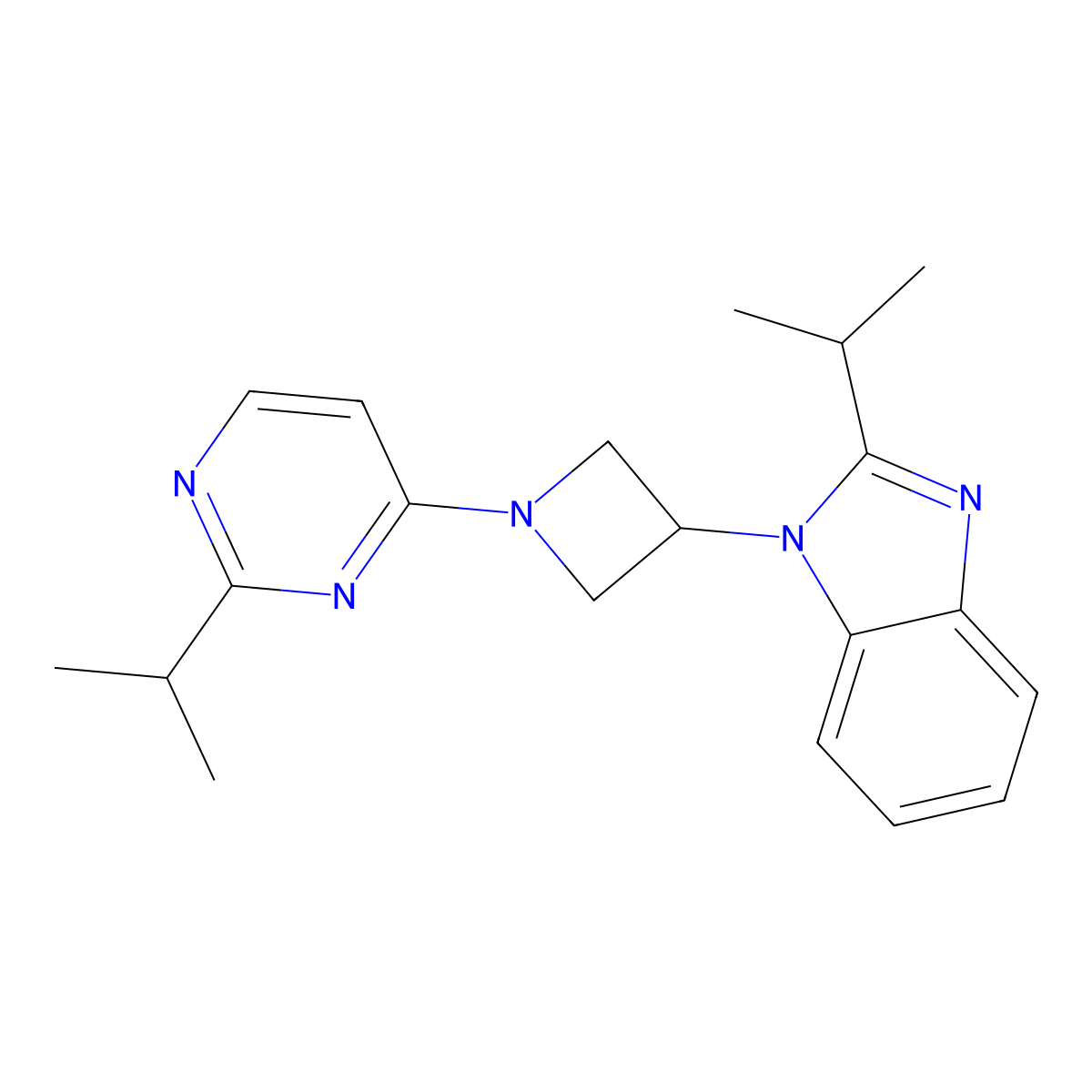 2-(propan-2-yl)-1-{1-[2-(propan-2-yl)pyrimidin-4-yl]azetidin-3-yl}-1H-1,3-benzodiazole molecular structure, CAS 2415462-86-9