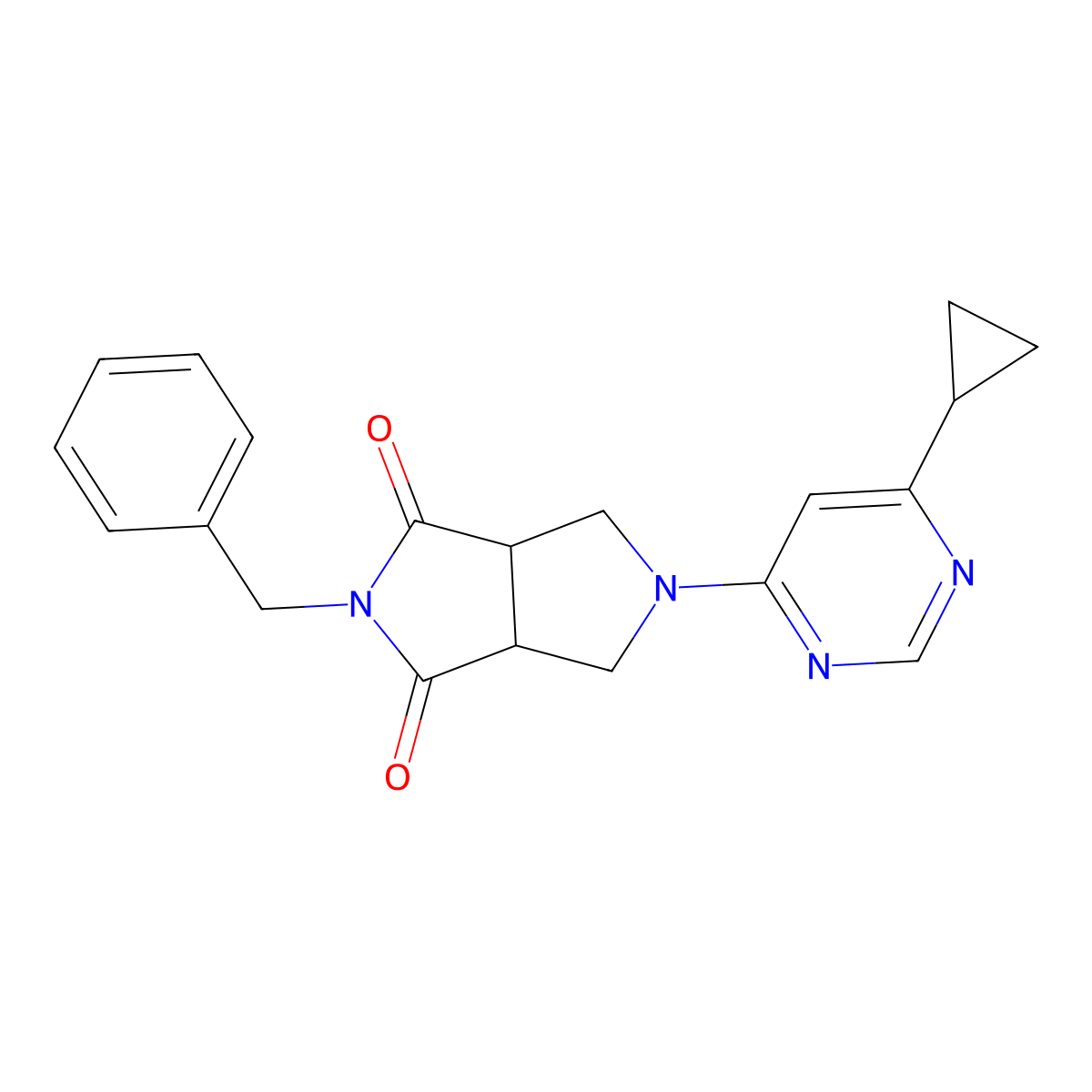 2-Benzyl-5-(6-cyclopropylpyrimidin-4-yl)-octahydropyrrolo[3,4-c]pyrrole-1,3-dione molecular structure, CAS 2415462-94-9