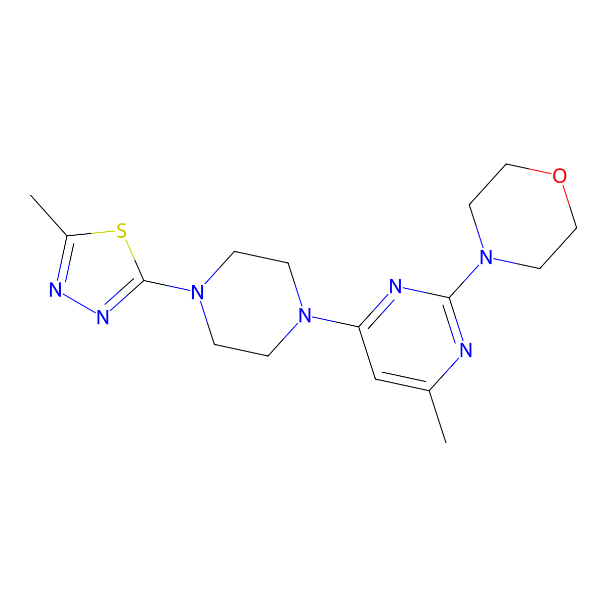 4-{4-Methyl-6-[4-(5-methyl-1,3,4-thiadiazol-2-yl)piperazin-1-yl]pyrimidin-2-yl}morpholine molecular structure, CAS 2415462-99-4
