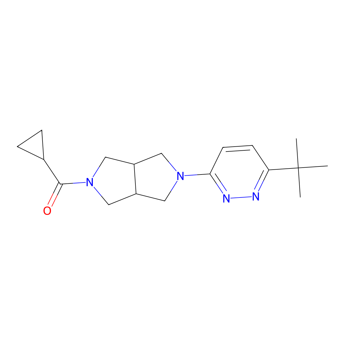 3-Tert-butyl-6-{5-cyclopropanecarbonyl-octahydropyrrolo[3,4-c]pyrrol-2-yl}pyridazine molecular structure, CAS 2415463-00-0