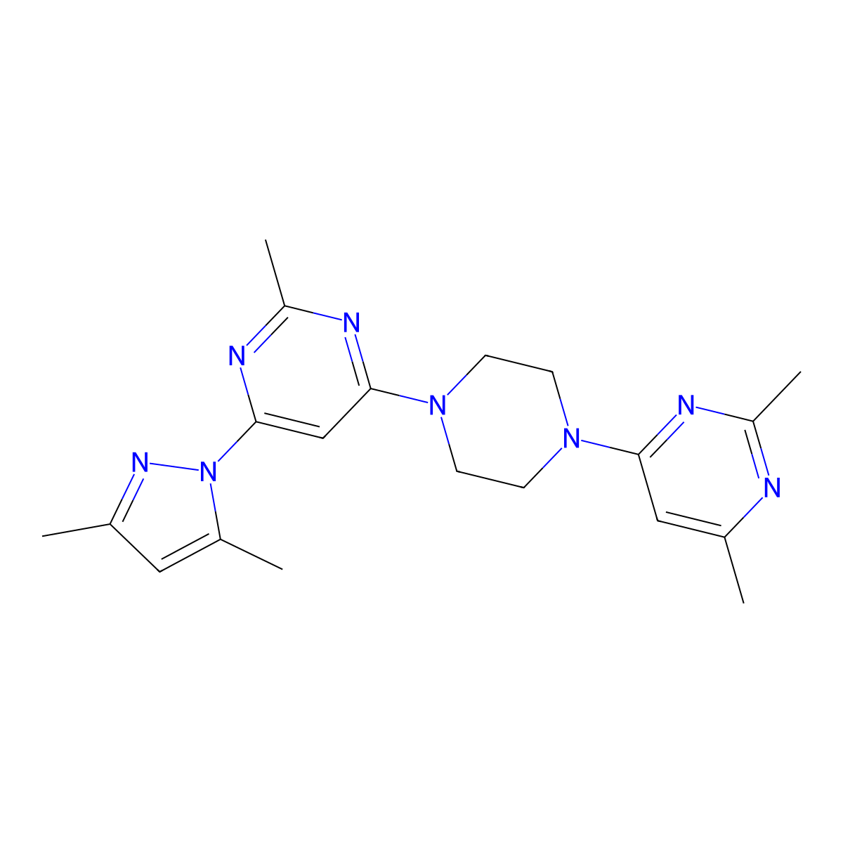 4-(3,5-dimethyl-1H-pyrazol-1-yl)-6-[4-(2,6-dimethylpyrimidin-4-yl)piperazin-1-yl]-2-methylpyrimidine molecular structure, CAS 2415463-02-2