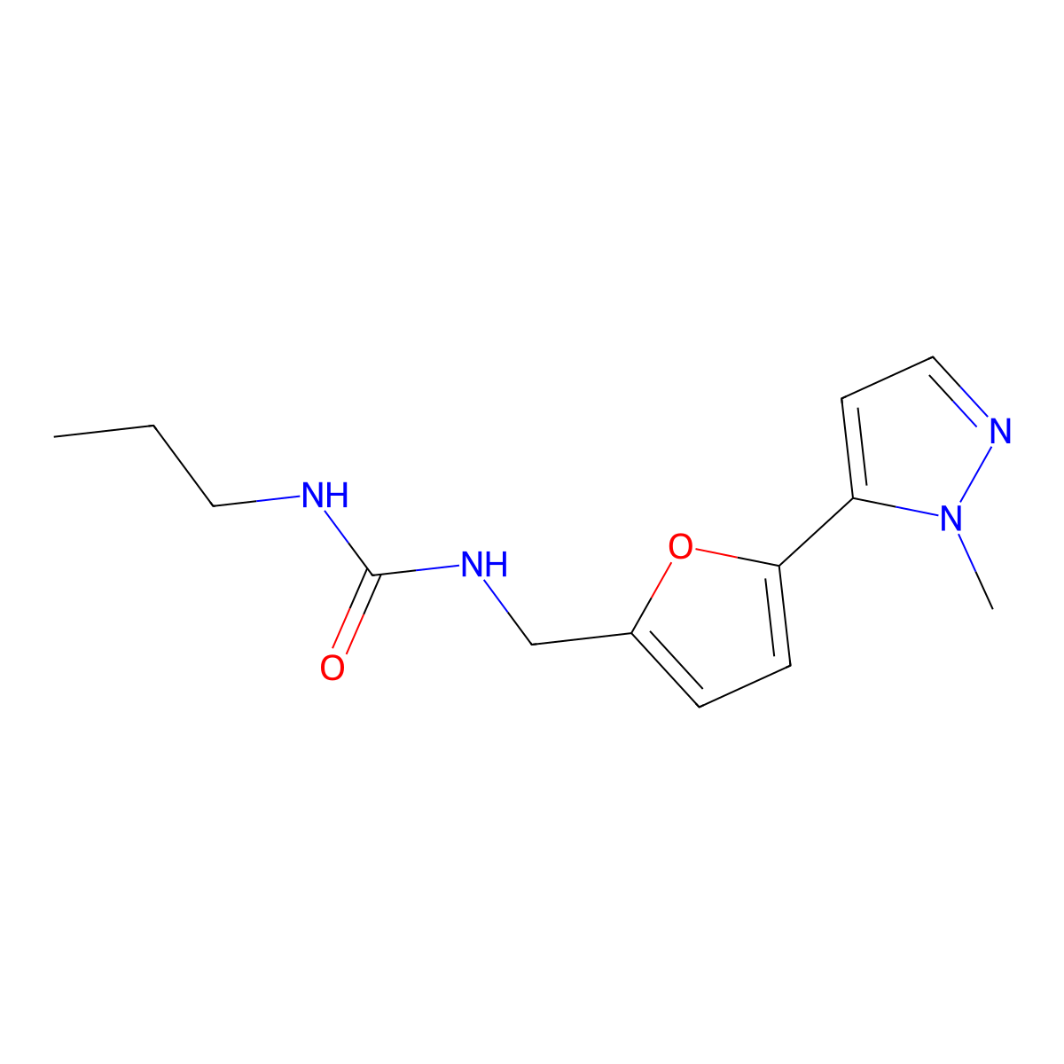 1-{[5-(1-methyl-1H-pyrazol-5-yl)furan-2-yl]methyl}-3-propylurea molecular structure, CAS 2415463-03-3