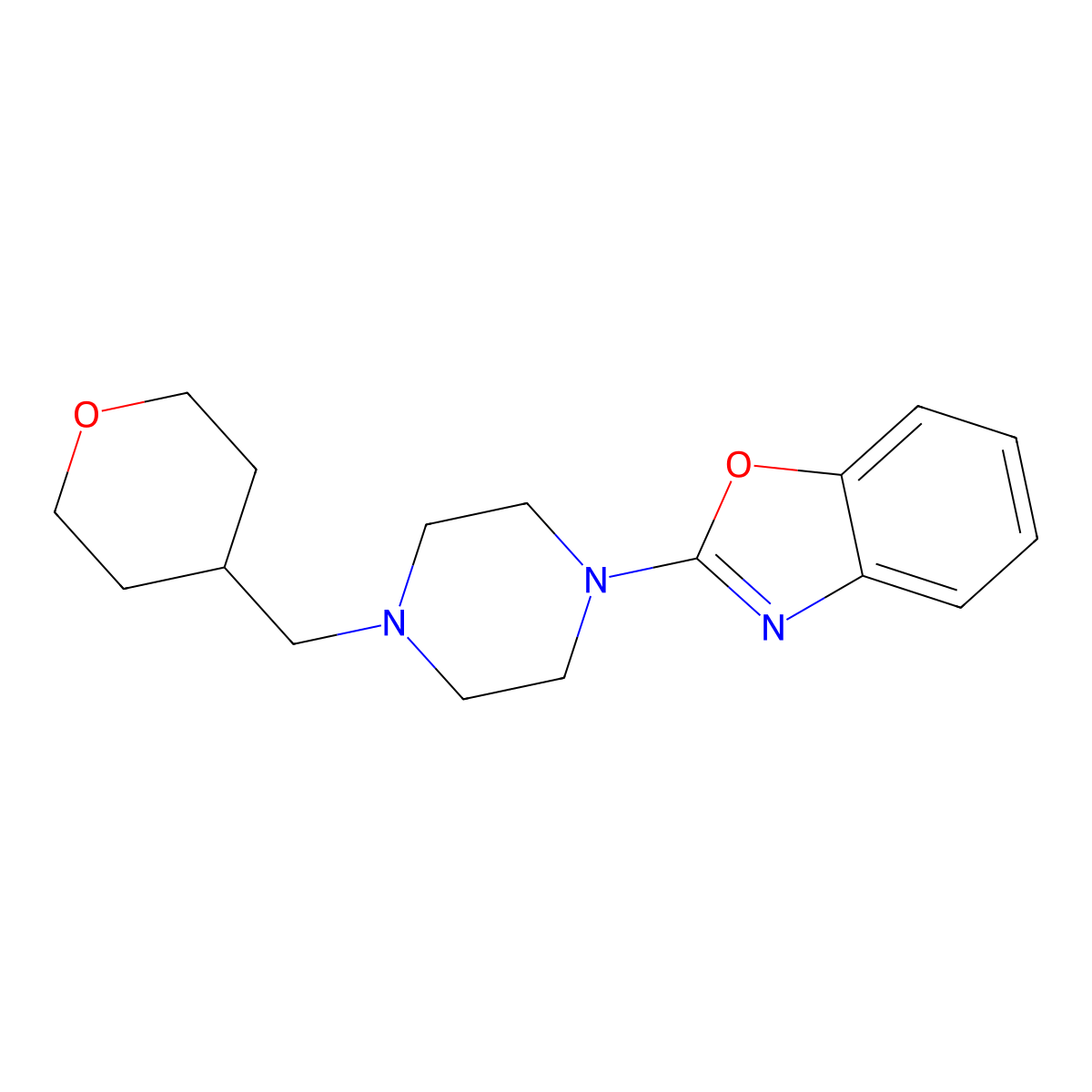 2-{4-[(Oxan-4-yl)methyl]piperazin-1-yl}-1,3-benzoxazole molecular structure, CAS 2415463-09-9