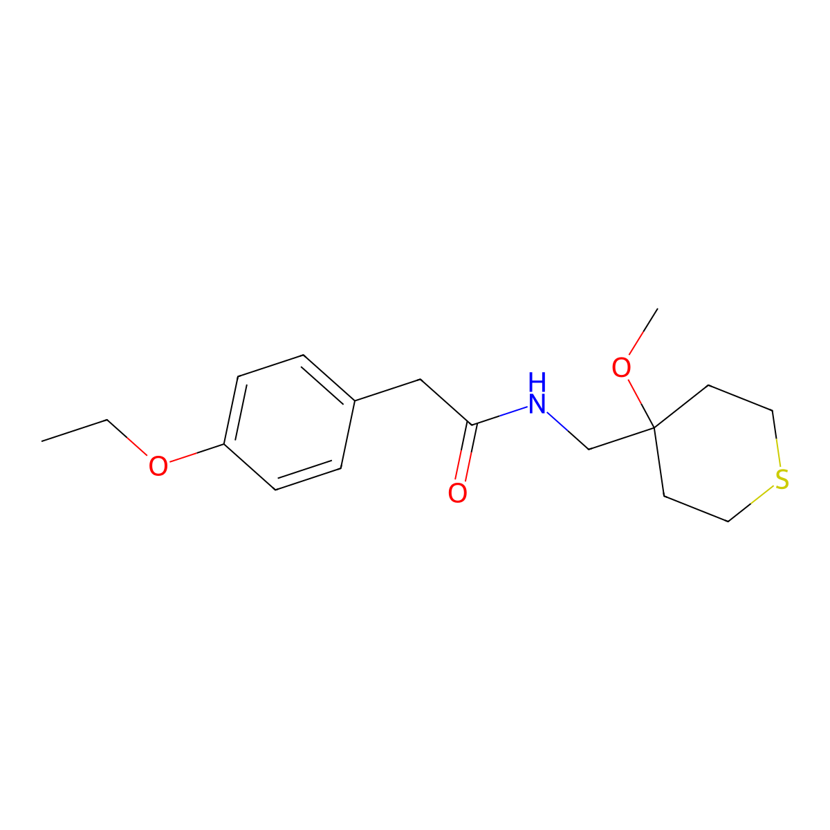 2-(4-Ethoxyphenyl)-N-[(4-methoxythian-4-yl)methyl]acetamide molecular structure, CAS 2415463-13-5