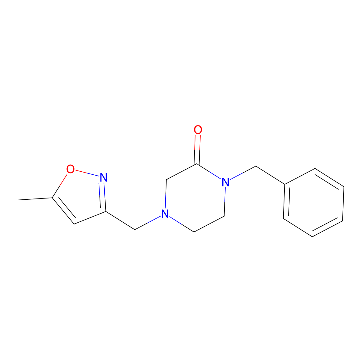 1-Benzyl-4-[(5-methyl-1,2-oxazol-3-yl)methyl]piperazin-2-one molecular structure, CAS 2415463-18-0