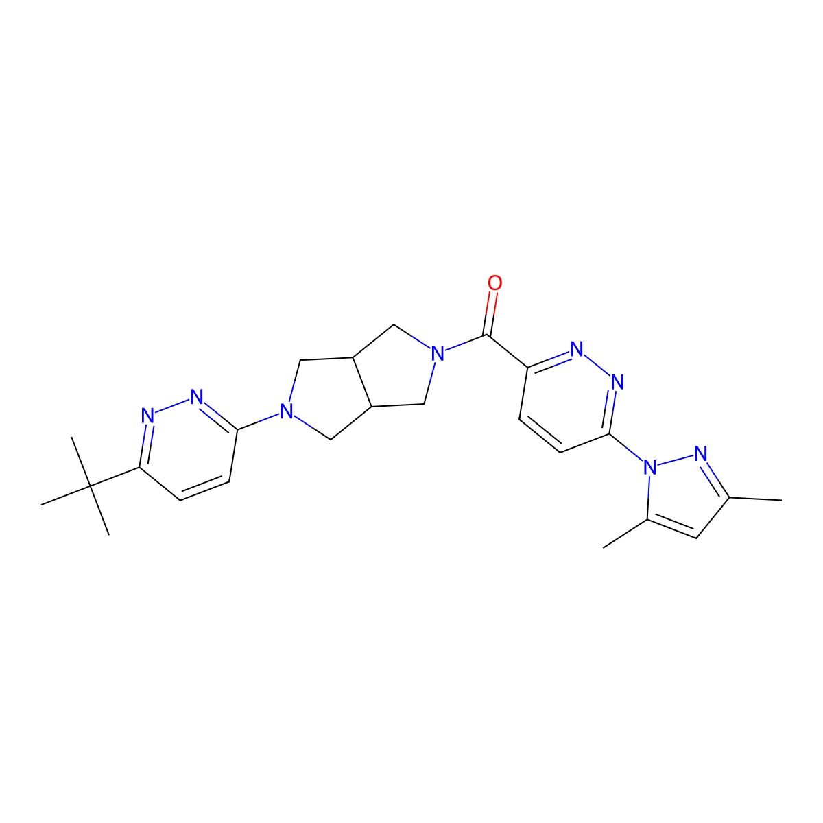 3-[5-(6-tert-butylpyridazin-3-yl)-octahydropyrrolo[3,4-c]pyrrole-2-carbonyl]-6-(3,5-dimethyl-1H-pyrazol-1-yl)pyridazine molecular structure, CAS 2415463-20-4