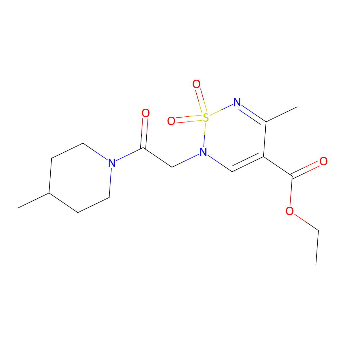 ethyl 5-methyl-2-[2-(4-methylpiperidin-1-yl)-2-oxoethyl]-1,1-dioxo-2H-1lambda6,2,6-thiadiazine-4-carboxylate molecular structure, CAS 2415463-25-9