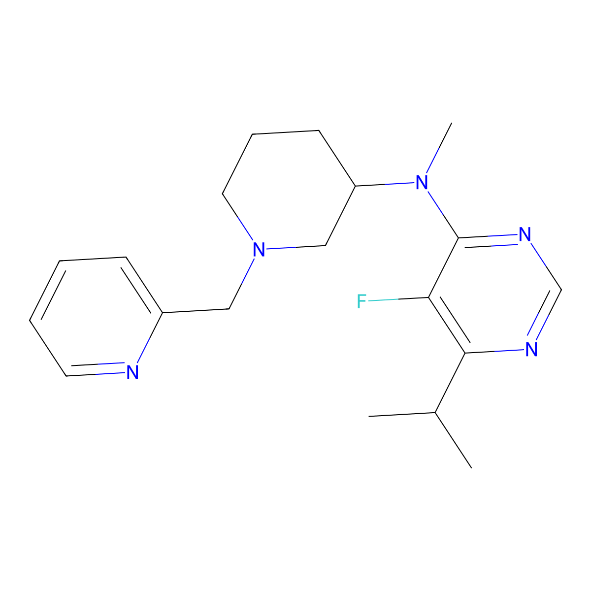 5-fluoro-N-methyl-6-(propan-2-yl)-N-{1-[(pyridin-2-yl)methyl]piperidin-3-yl}pyrimidin-4-amine molecular structure, CAS 2415463-26-0
