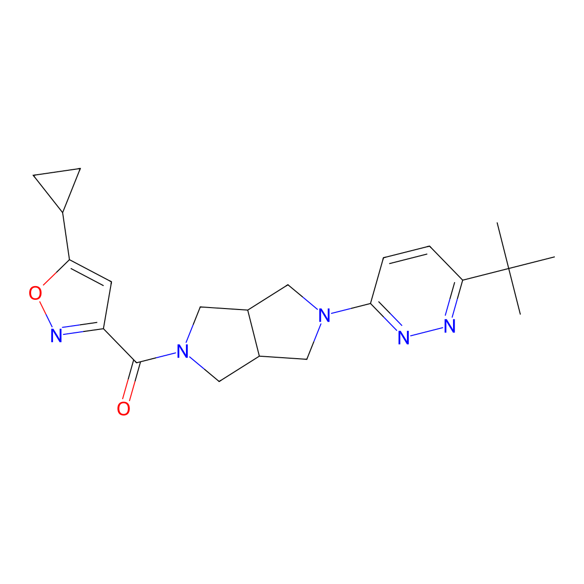 3-Tert-butyl-6-[5-(5-cyclopropyl-1,2-oxazole-3-carbonyl)-octahydropyrrolo[3,4-c]pyrrol-2-yl]pyridazine molecular structure, CAS 2415463-30-6