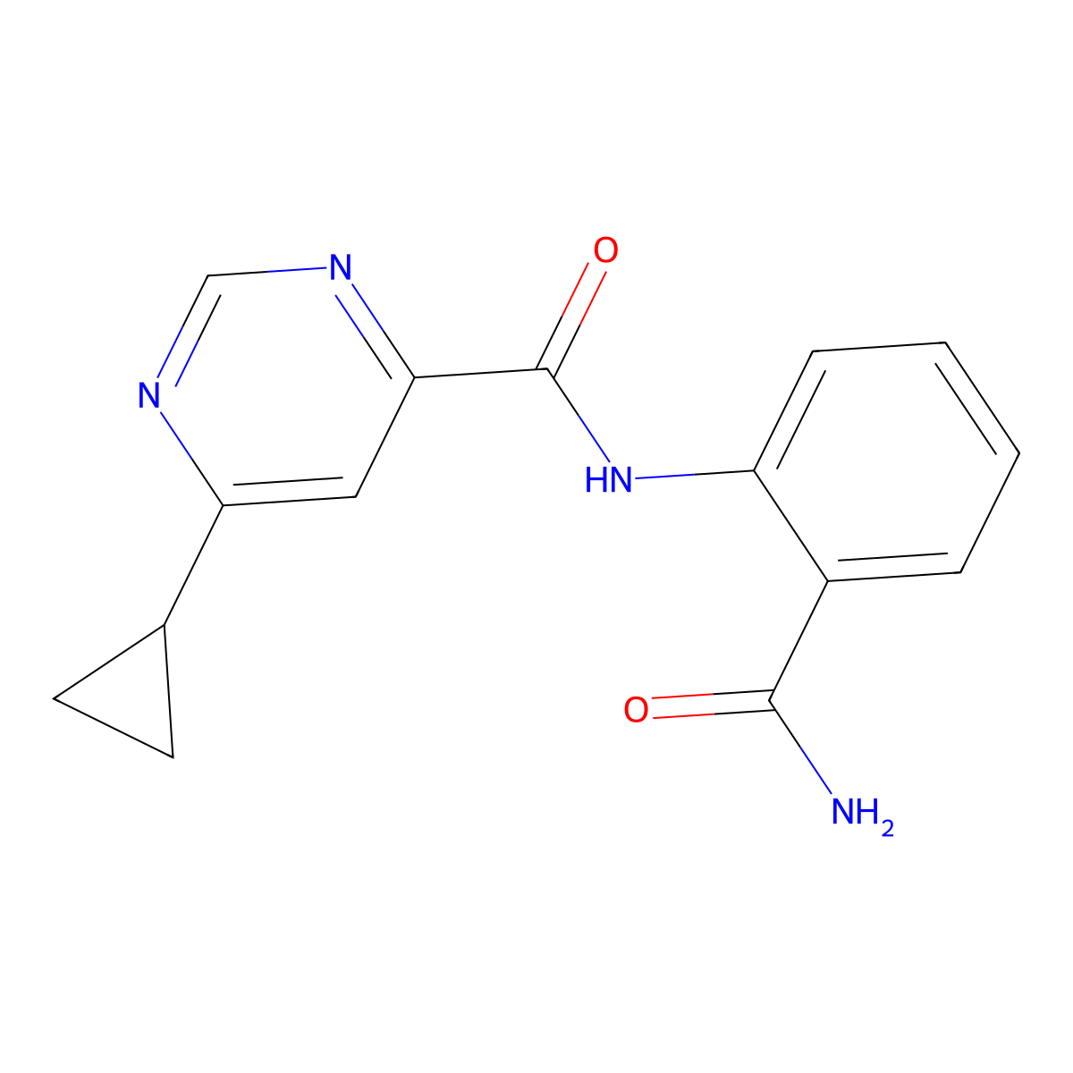 N-(2-Carbamoylphenyl)-6-cyclopropylpyrimidine-4-carboxamide molecular structure, CAS 2415463-34-0