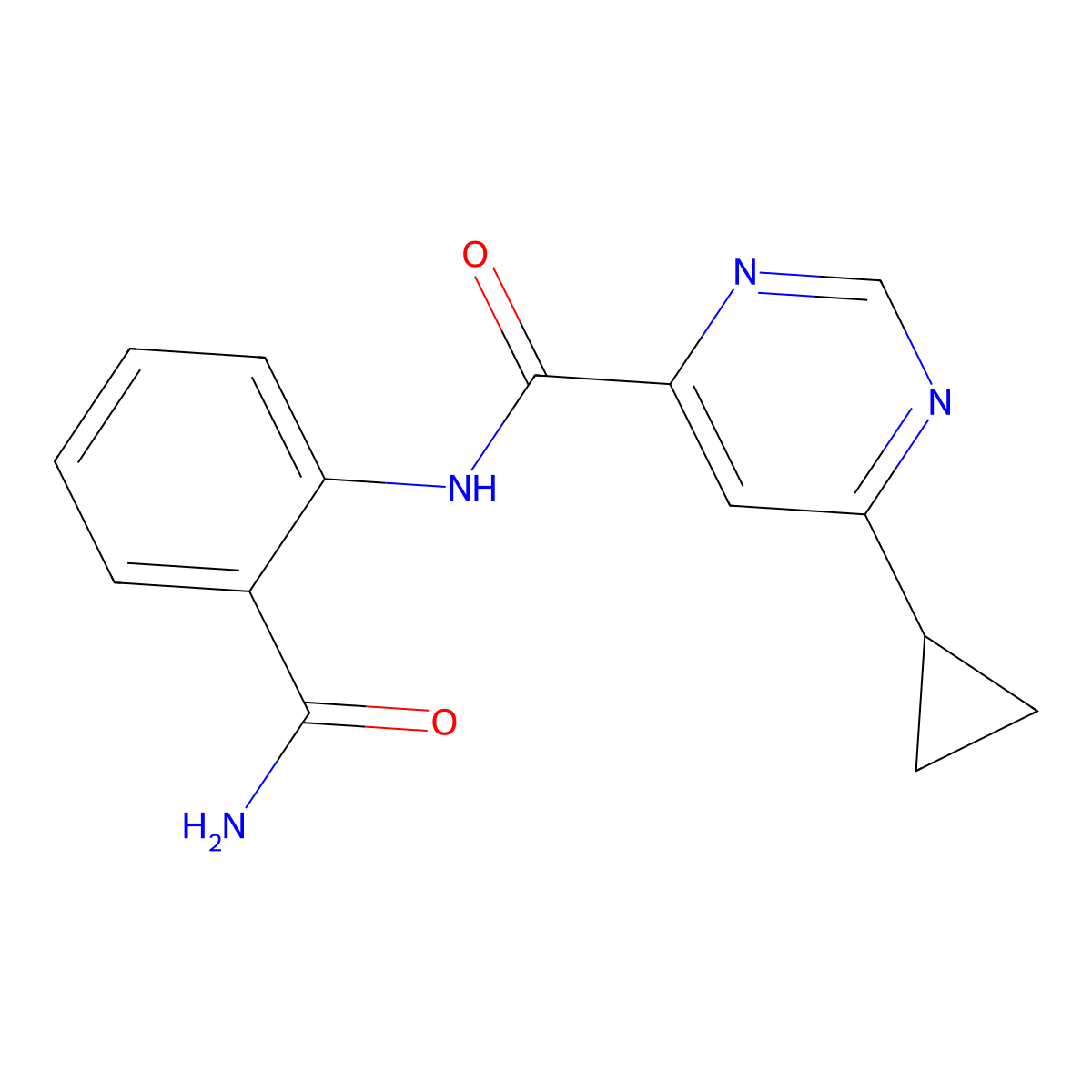 N-(2-Carbamoylphenyl)-6-cyclopropylpyrimidine-4-carboxamide molecular structure, CAS 2415463-34-0