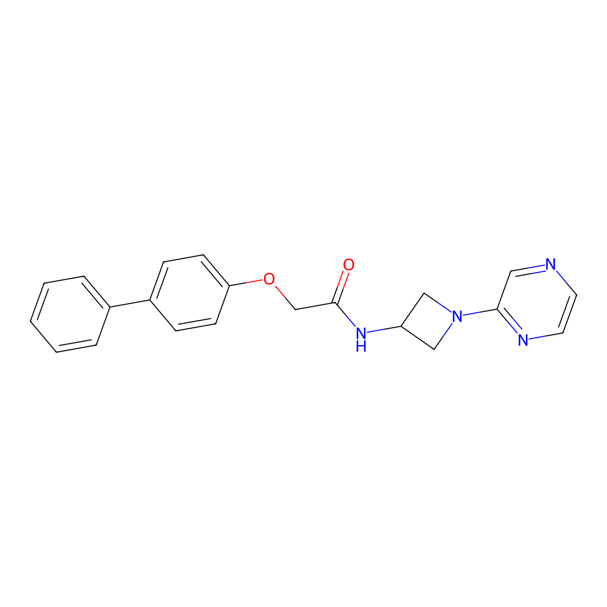 2-{[1,1'-biphenyl]-4-yloxy}-N-[1-(pyrazin-2-yl)azetidin-3-yl]acetamide molecular structure, CAS 2415463-35-1