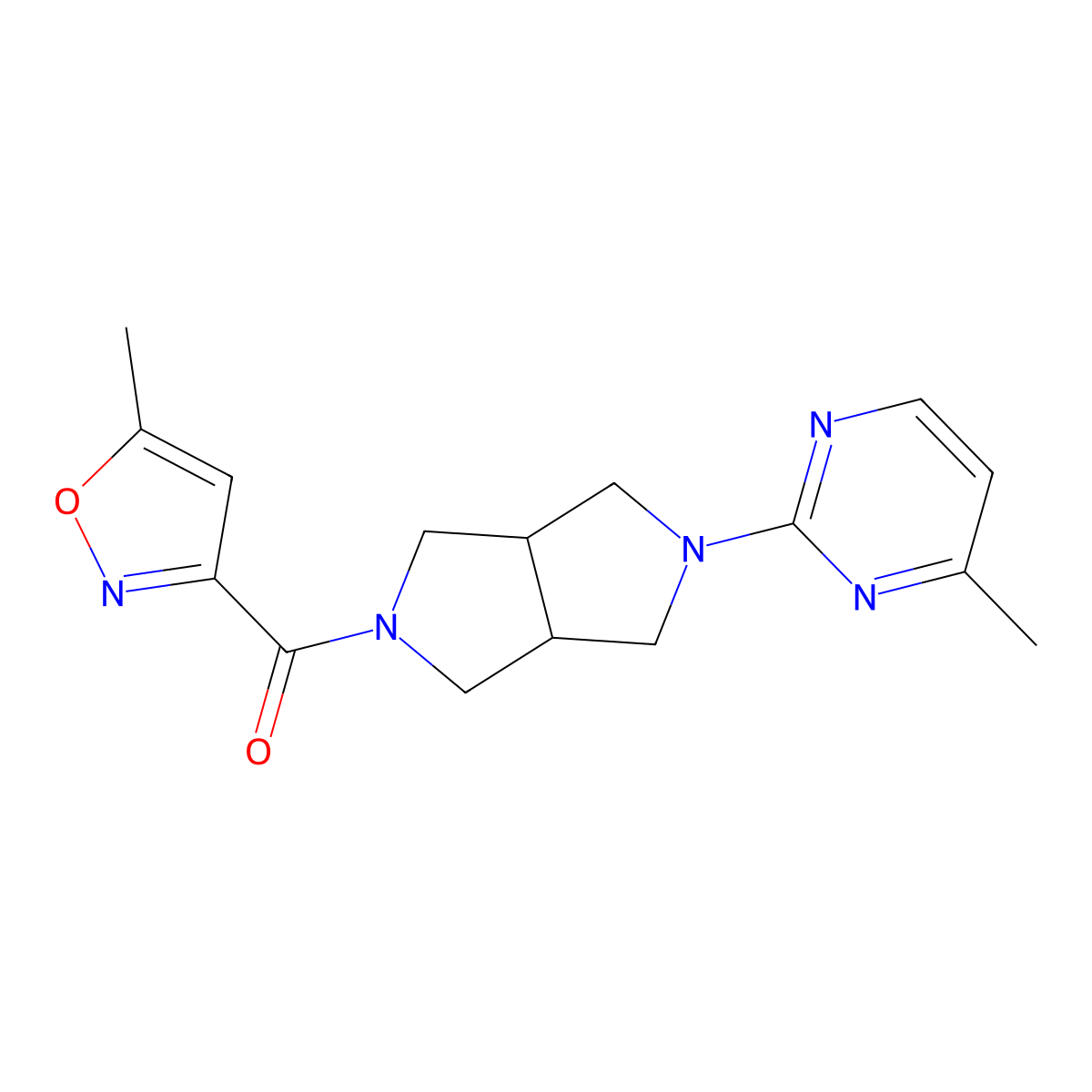4-Methyl-2-[5-(5-methyl-1,2-oxazole-3-carbonyl)-octahydropyrrolo[3,4-c]pyrrol-2-yl]pyrimidine molecular structure, CAS 2415463-40-8