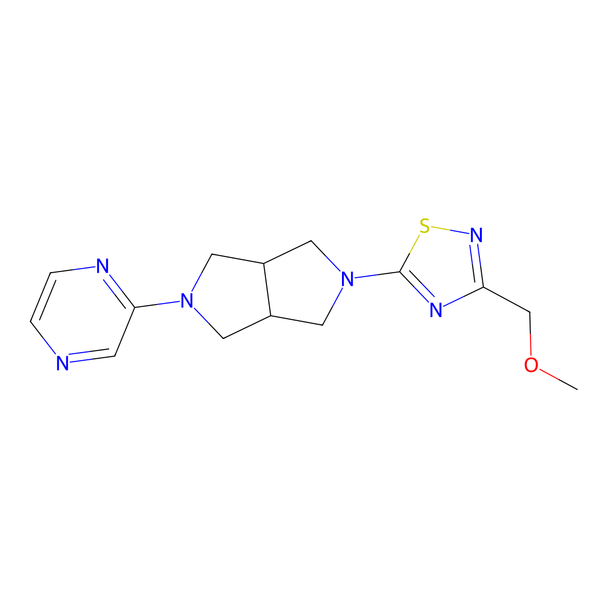 2-{5-[3-(Methoxymethyl)-1,2,4-thiadiazol-5-yl]-octahydropyrrolo[3,4-c]pyrrol-2-yl}pyrazine molecular structure, CAS 2415463-44-2