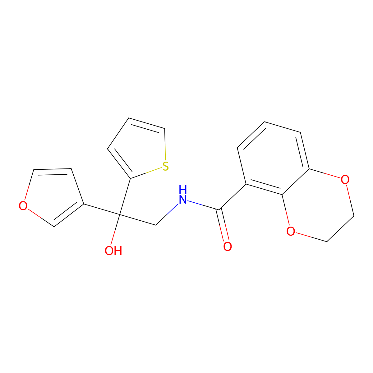 N-[2-(furan-3-yl)-2-hydroxy-2-(thiophen-2-yl)ethyl]-2,3-dihydro-1,4-benzodioxine-5-carboxamide molecular structure, CAS 2415463-48-6