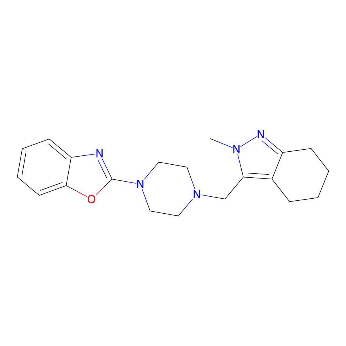 2-{4-[(2-methyl-4,5,6,7-tetrahydro-2H-indazol-3-yl)methyl]piperazin-1-yl}-1,3-benzoxazole molecular structure, CAS 2415463-54-4