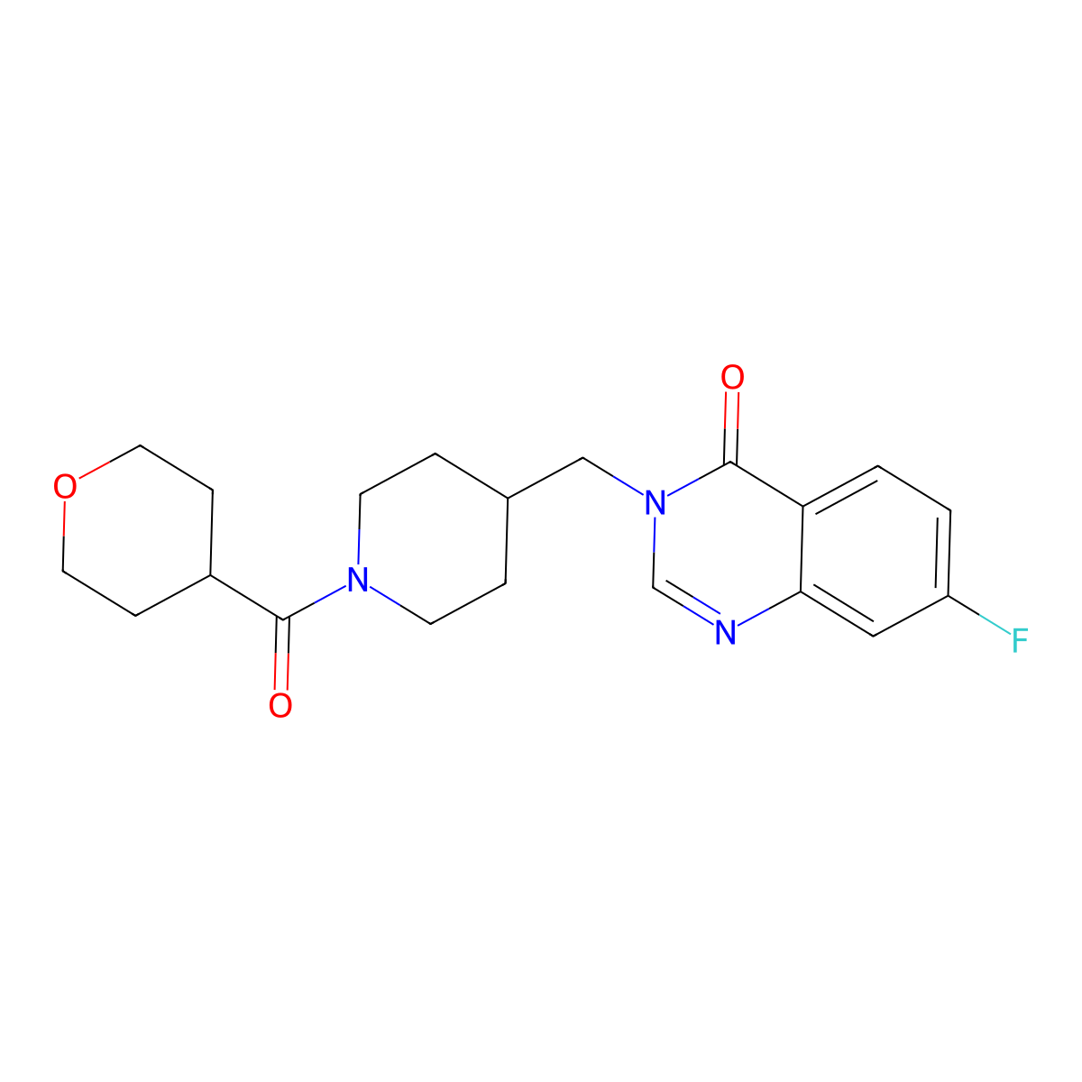 7-Fluoro-3-{[1-(oxane-4-carbonyl)piperidin-4-yl]methyl}-3,4-dihydroquinazolin-4-one molecular structure, CAS 2415463-65-7