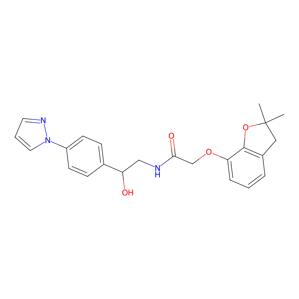 2-[(2,2-Dimethyl-3H-1-benzofuran-7-yl)oxy]-N-[2-hydroxy-2-(4-pyrazol-1-ylphenyl)ethyl]acetamide molecular structure, CAS 2415463-70-4