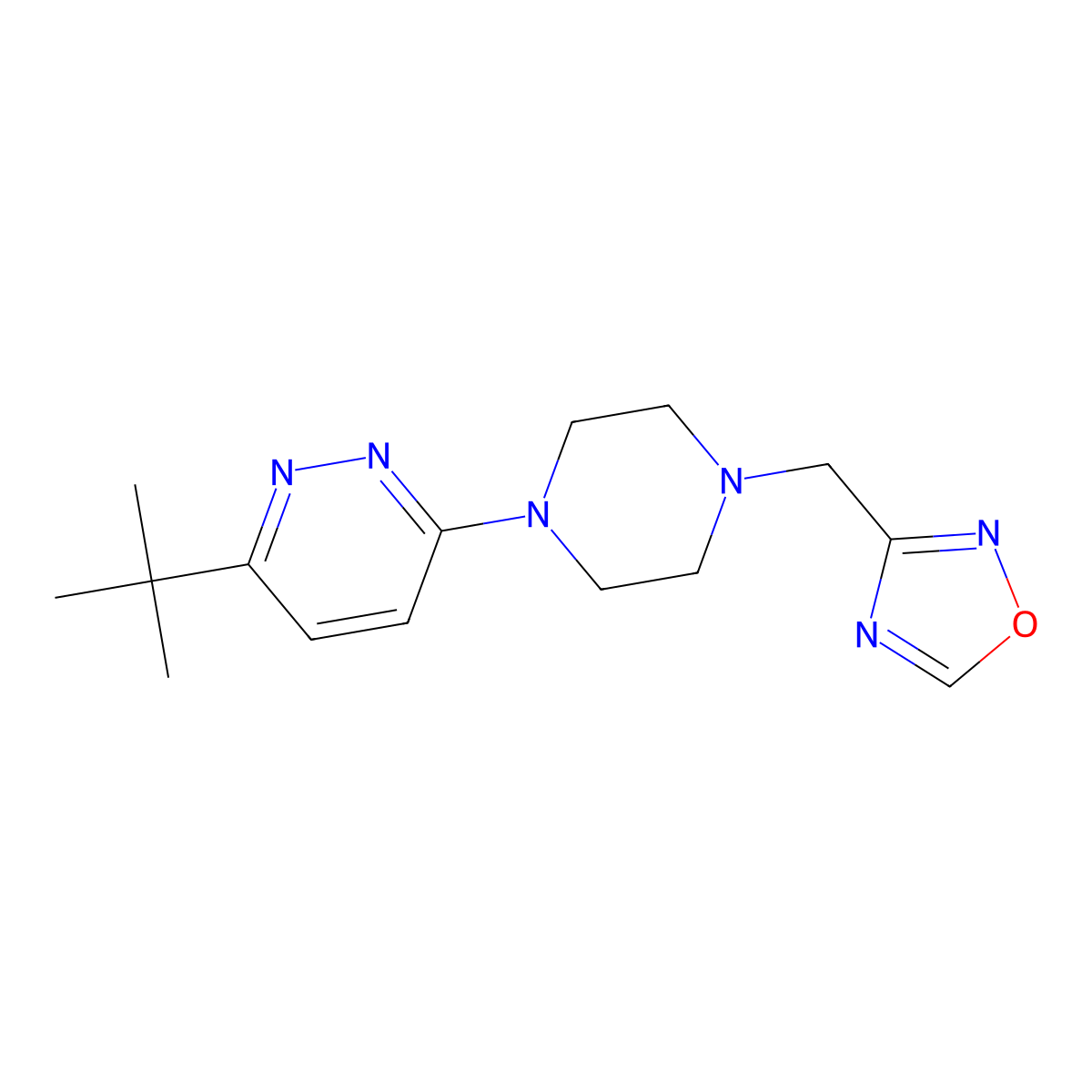 3-Tert-butyl-6-{4-[(1,2,4-oxadiazol-3-yl)methyl]piperazin-1-yl}pyridazine molecular structure, CAS 2415463-72-6