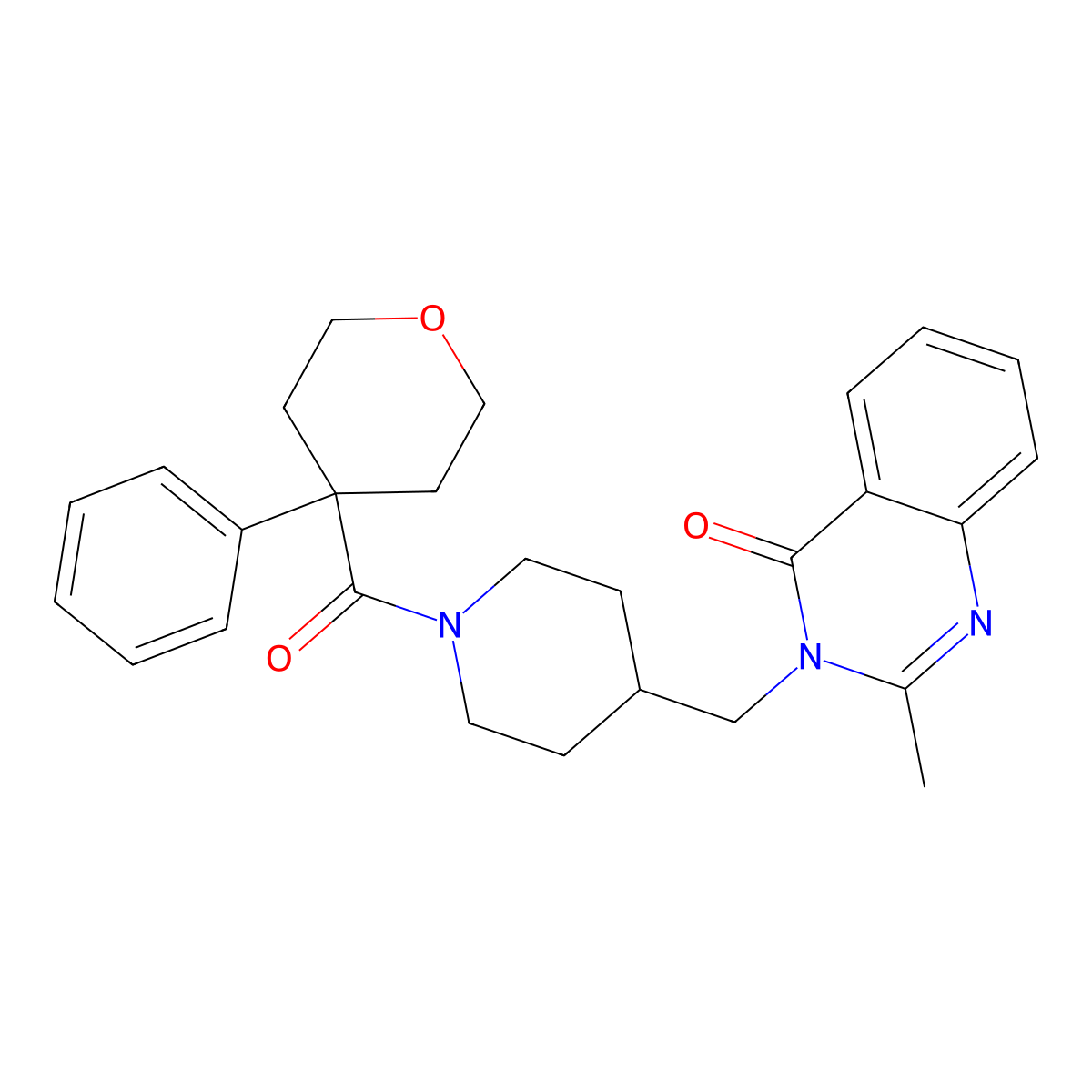 2-Methyl-3-{[1-(4-phenyloxane-4-carbonyl)piperidin-4-yl]methyl}-3,4-dihydroquinazolin-4-one molecular structure, CAS 2415463-73-7