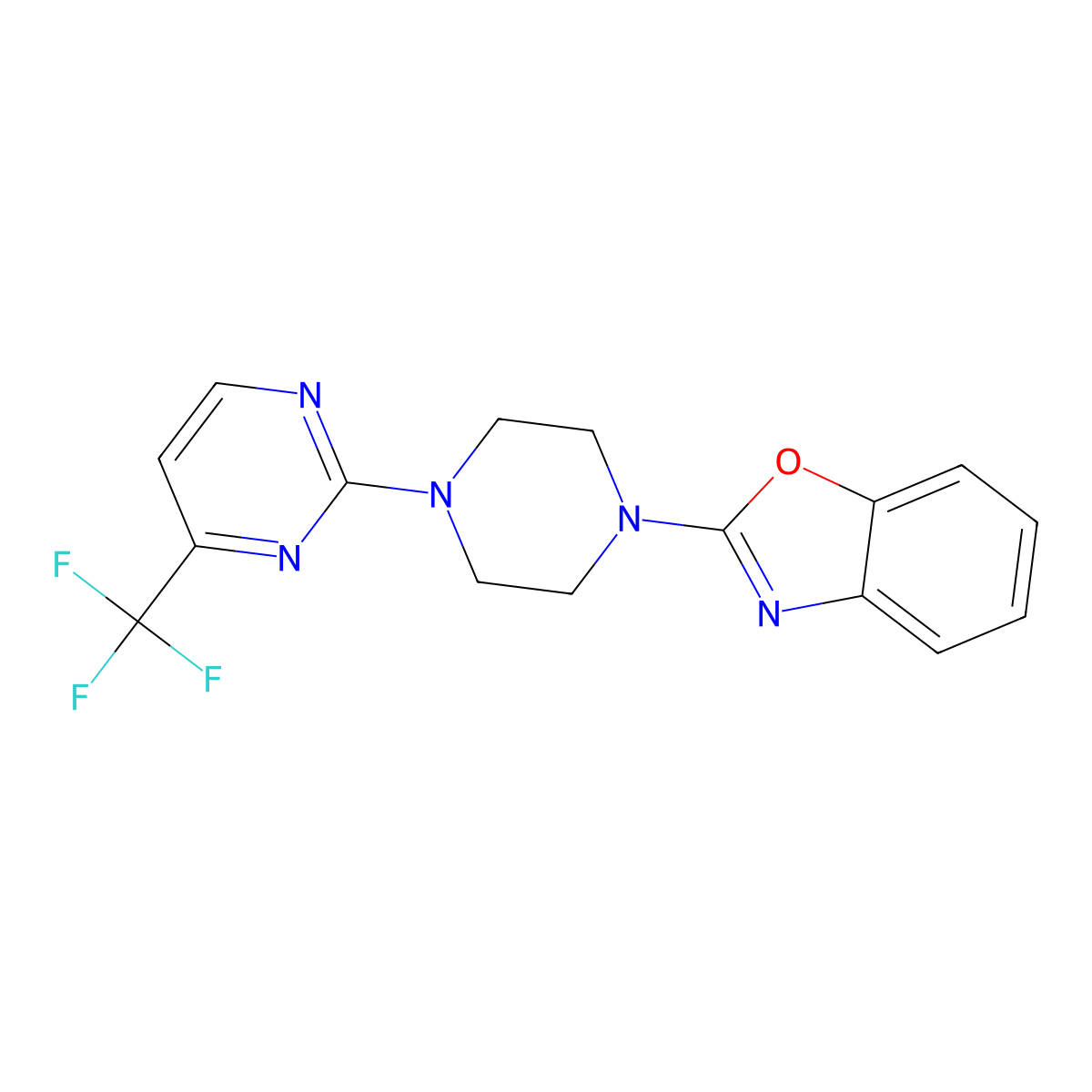 2-{4-[4-(Trifluoromethyl)pyrimidin-2-yl]piperazin-1-yl}-1,3-benzoxazole molecular structure, CAS 2415463-81-7