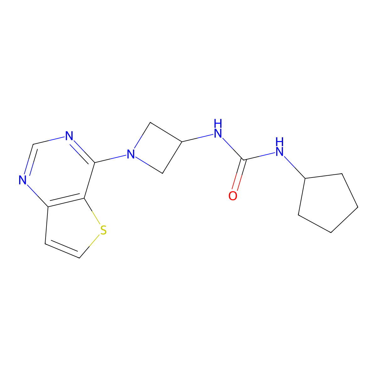 1-Cyclopentyl-3-(1-{thieno[3,2-d]pyrimidin-4-yl}azetidin-3-yl)urea molecular structure, CAS 2415463-86-2