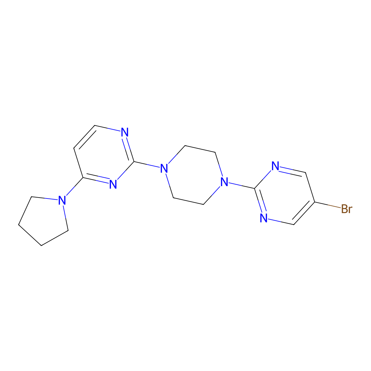 2-[4-(5-Bromopyrimidin-2-yl)piperazin-1-yl]-4-(pyrrolidin-1-yl)pyrimidine molecular structure, CAS 2415463-87-3