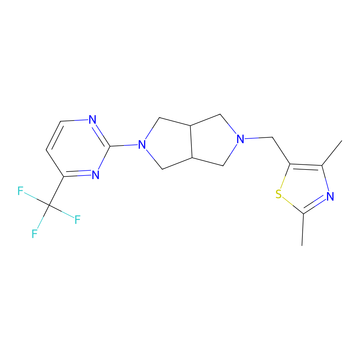 2-{5-[(2,4-Dimethyl-1,3-thiazol-5-yl)methyl]-octahydropyrrolo[3,4-c]pyrrol-2-yl}-4-(trifluoromethyl)pyrimidine molecular structure, CAS 2415463-89-5