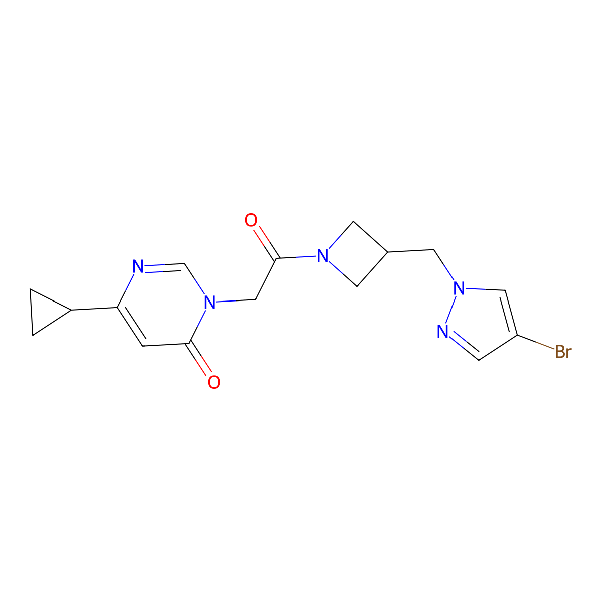 3-(2-{3-[(4-bromo-1H-pyrazol-1-yl)methyl]azetidin-1-yl}-2-oxoethyl)-6-cyclopropyl-3,4-dihydropyrimidin-4-one molecular structure, CAS 2415463-90-8