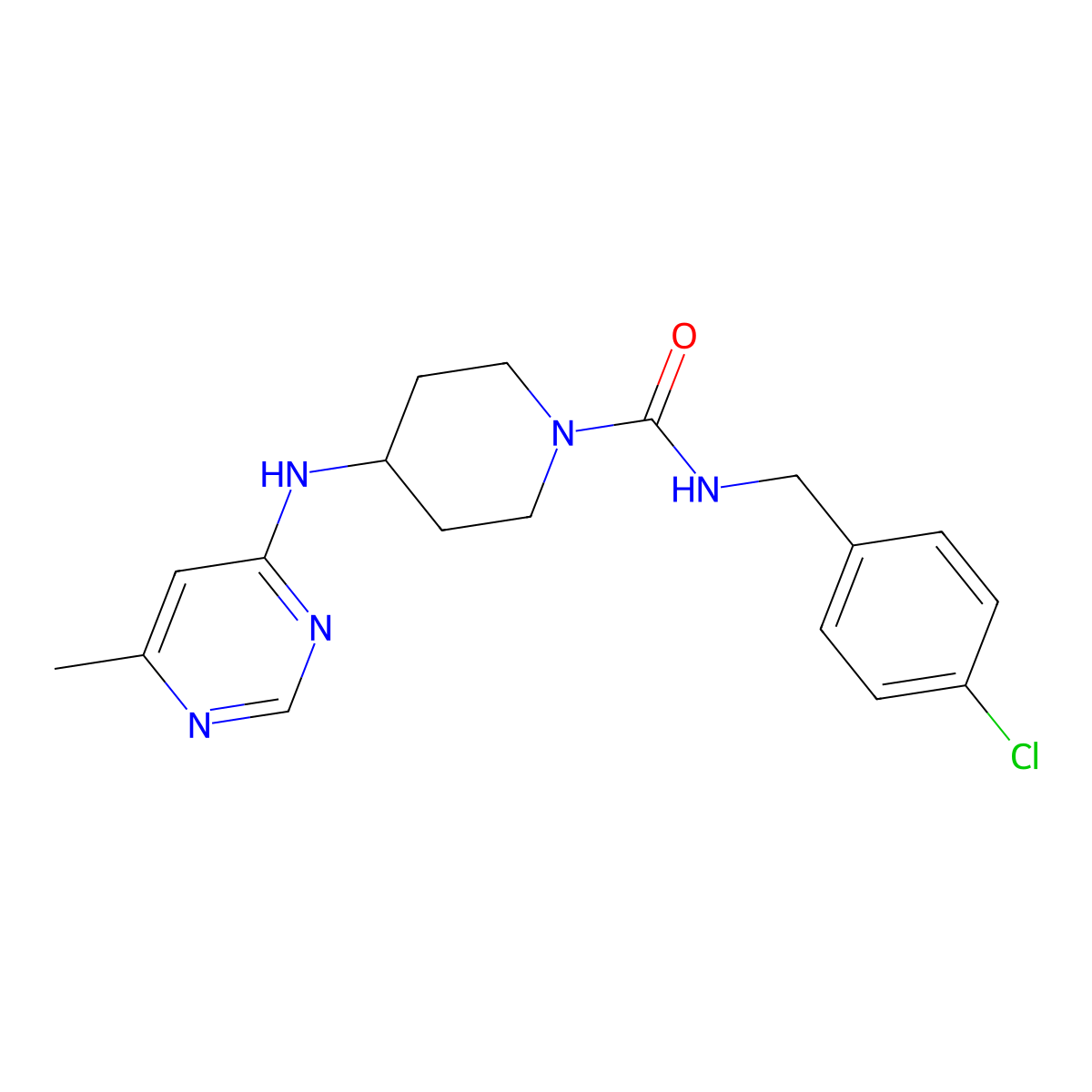 N-[(4-Chlorophenyl)methyl]-4-[(6-methylpyrimidin-4-yl)amino]piperidine-1-carboxamide molecular structure, CAS 2415463-94-2