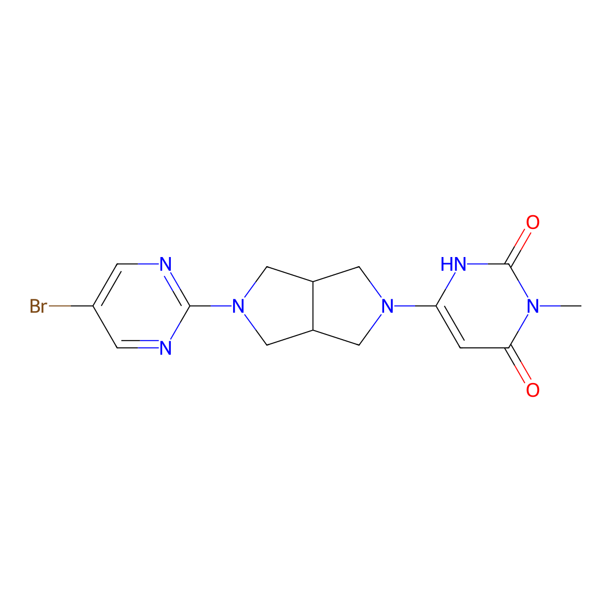 6-[5-(5-Bromopyrimidin-2-yl)-octahydropyrrolo[3,4-c]pyrrol-2-yl]-3-methyl-1,2,3,4-tetrahydropyrimidine-2,4-dione molecular structure, CAS 2415463-98-6
